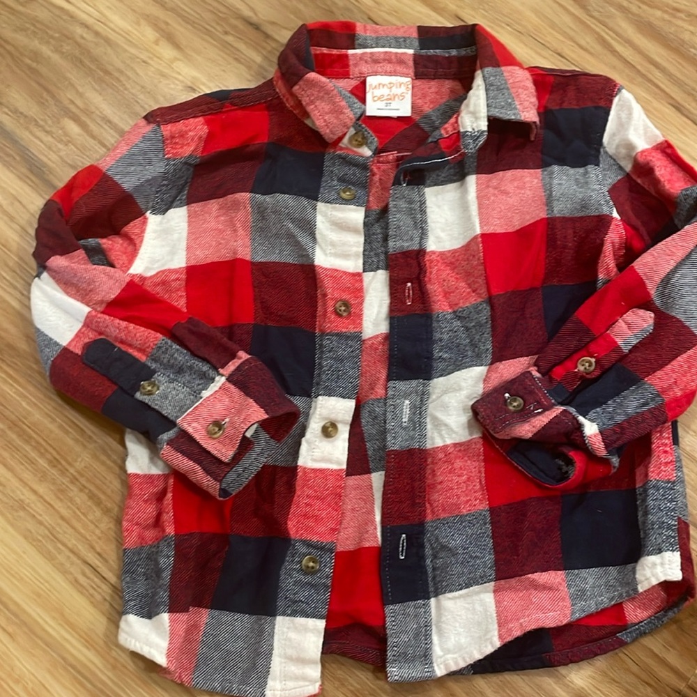 Plaid red white blue flannel jumping beans